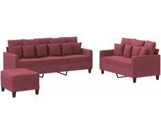 Sofa Sofos komplektas su pagalvėlėmis, 3 dalių, vyno, audinys