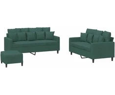 Sofa Sofos komplektas su pagalvėlėmis, 3 dalių, žalias, aksomas