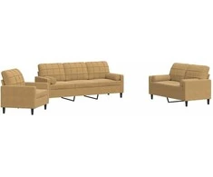 Sofa Sofos komplektas su pagalvėlėmis, 3 dalių, rudas, aksomas