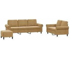 Sofa Sofos komplektas su pagalvėlėmis, 3 dalių, rudas, aksomas