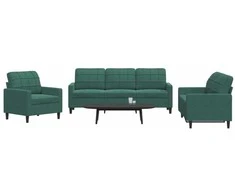 Sofa Sofos komplektas su pagalvėlėmis, 3 dalių, žalias, aksomas