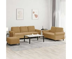 Sofa Sofos komplektas su pagalvėlėmis, 3 dalių, rudas, aksomas