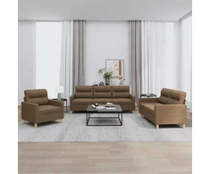 Sofa Sofos komplektas su pagalvėlėmis, 3 dalių, rudas, audinys