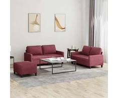 Sofa Sofos komplektas su pagalvėlėmis, 3 dalių, vyno, audinys