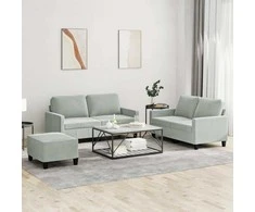 Sofa Sofos komplektas su pagalvėlėmis, 3 dalių, pilkas, aksomas