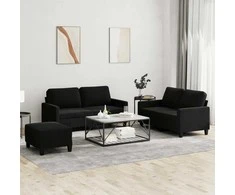 Sofa Sofos komplektas su pagalvėlėmis, 3 dalių, juodas, aksomas