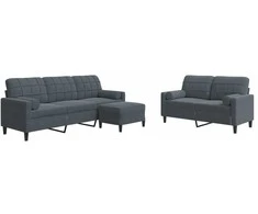Sofa Sofos komplektas su pagalvėlėmis, 3 dalių, pilkas, aksomas