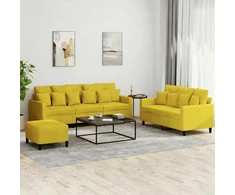 Sofa Sofos komplektas su pagalvėlėmis, 3 dalių, geltonas, aksomas