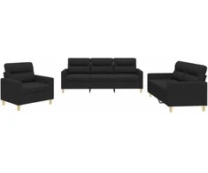 Sofa Sofos komplektas su pagalvėlėmis, 3 dalių, juodas, audinys