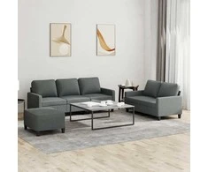 Sofa Sofos komplektas su pagalvėlėmis, 3 dalių, pilkas, audinys