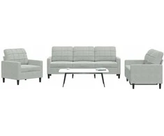 Sofa Sofos komplektas su pagalvėlėmis, 3 dalių, pilkas, aksomas