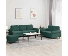 Sofa Sofos komplektas su pagalvėlėmis, 3 dalių, žalias, aksomas