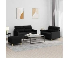 Sofa Sofos komplektas su pagalvėlėmis, 3 dalių, juodas, audinys