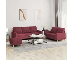Sofa Sofos komplektas su pagalvėlėmis, 3 dalių, vyno, audinys
