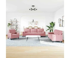 Sofa Sofos komplektas su pagalvėlėmis, 3 dalių, rožinis, aksomas