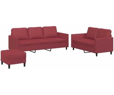 Sofa Sofos komplektas su pagalvėlėmis, 3 dalių, vyno, dirbtinė oda