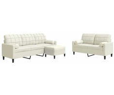 Sofa Sofos komplektas su pagalvėlėmis, 3 dalių, kreminis, aksomas