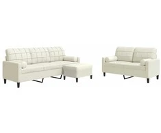 Sofa Sofos komplektas su pagalvėlėmis, 3 dalių, kreminis, aksomas