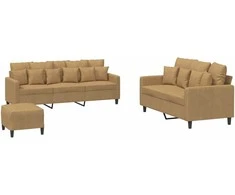 Sofa Sofos komplektas su pagalvėlėmis, 3 dalių, rudas, aksomas