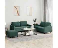Sofa Sofos komplektas su pagalvėlėmis, 3 dalių, žalias, aksomas