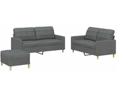 Sofa Sofos komplektas su pagalvėlėmis, 3 dalių, pilkas, audinys