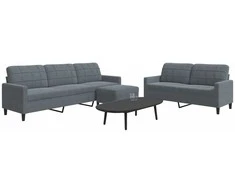 Sofa Sofos komplektas su pagalvėlėmis, 3 dalių, pilkas, aksomas