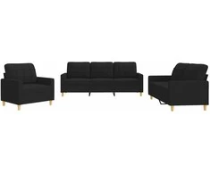 Sofa Sofos komplektas su pagalvėlėmis, 3 dalių, juodas, audinys