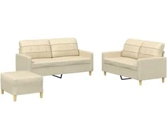 Sofa Sofos komplektas su pagalvėlėmis, 3 dalių, kreminis, audinys