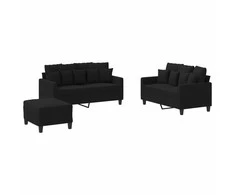 Sofa Sofos komplektas su pagalvėlėmis, 3 dalių, juodas, audinys