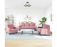 Sofa Sofos komplektas su pagalvėlėmis, 3 dalių, rožinis, aksomas
