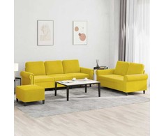 Sofa Sofos komplektas su pagalvėlėmis, 3 dalių, geltonas, aksomas