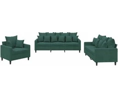 Sofa Sofos komplektas su pagalvėlėmis, 3 dalių, žalias, aksomas