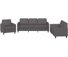 Sofa Sofos komplektas su pagalvėlėmis, 3 dalių, pilkas, dirbtinė oda