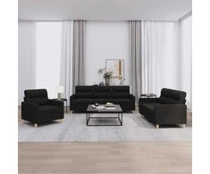 Sofa Sofos komplektas su pagalvėlėmis, 3 dalių, juodas, audinys