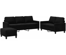 Sofa Sofos komplektas su pagalvėlėmis, 3 dalių, juodas, aksomas