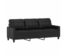 Sofa Sofos komplektas su pagalvėlėmis, 3 dalių, juodas, dirbtinė oda