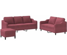 Sofa Sofos komplektas su pagalvėlėmis, 3 dalių, vyno, audinys