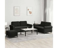 Sofa Sofos komplektas su pagalvėlėmis, 3 dalių, juodas, aksomas
