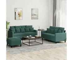 Sofa Sofos komplektas su pagalvėlėmis, 3 dalių, žalias, aksomas