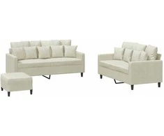 Sofa Sofos komplektas su pagalvėlėmis, 3 dalių, kreminis, aksomas