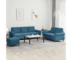 Sofa Sofos komplektas su pagalvėlėmis, 3 dalių, mėlynas, aksomas