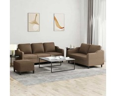 Sofa Sofos komplektas su pagalvėlėmis, 3 dalių, rudas, audinys