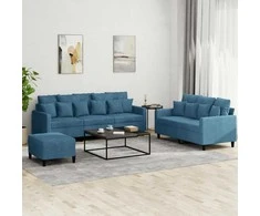 Sofa Sofos komplektas su pagalvėlėmis, 3 dalių, mėlynas, aksomas