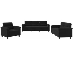 Sofa Sofos komplektas su pagalvėlėmis, 3 dalių, juodas, audinys