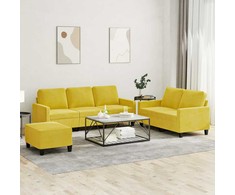 Sofa Sofos komplektas su pagalvėlėmis, 3 dalių, geltonas, aksomas