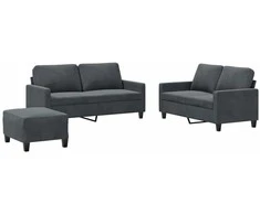 Sofa Sofos komplektas su pagalvėlėmis, 3 dalių, pilkas, aksomas