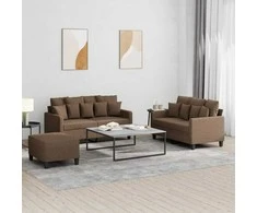 Sofa Sofos komplektas su pagalvėlėmis, 3 dalių, rudas, audinys