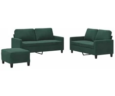 Sofa Sofos komplektas su pagalvėlėmis, 3 dalių, žalias, aksomas