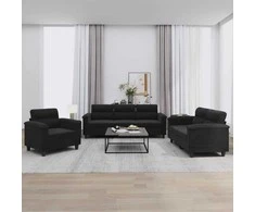 Sofa Sofos komplektas su pagalvėlėmis, 3 dalių, juodas, audinys
