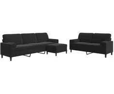 Sofa Sofos komplektas su pagalvėlėmis, 3 dalių, juodas, aksomas